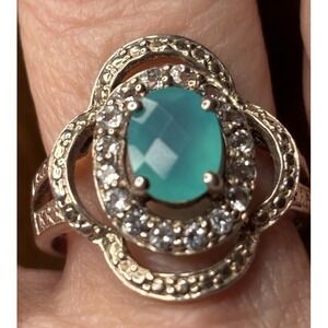 Sterling Silver Aqua Chalcedony And White Topaz Ring Size 11.25